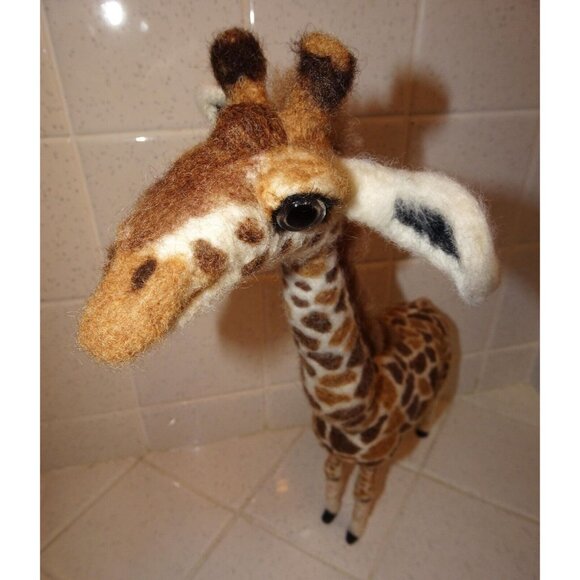 Handmade Needle Felting Giraffe wool roving handcrafted needle felted animal - Picture 6 of 10